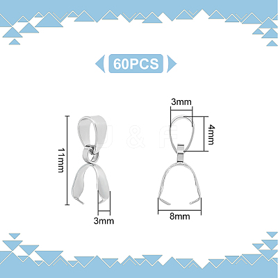 60Pcs 201 Stainless Steel Pendant Pinch Bails STAS-UN0049-40-1