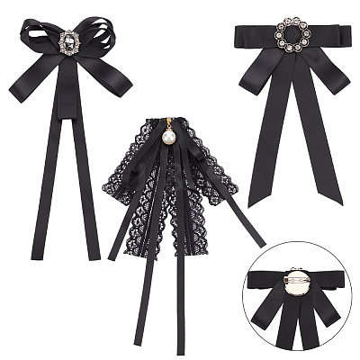 3pcs 3 Styles Polyester Ribbon Bowknot Brooch AJEW-BC0004-25-1