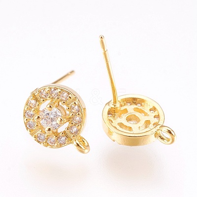 Brass Micro Pave Cubic Zirconia Stud Earring Findings KK-F753-10G-RS-1