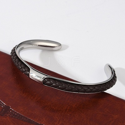 304 Stainless Steel Microfiber Leather Cord Cuff Bangles BJEW-D304-14P-02-1