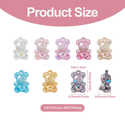 80Pcs 8 Colors Transparent Acrylic Pendants MACR-PJ0001-07-1