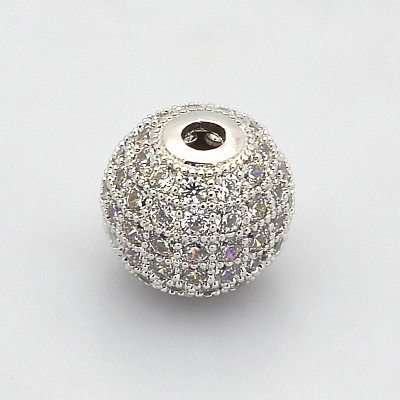 CZ Brass Micro Pave Grade AAA Clear Color Cubic Zirconia Round Beads KK-O065-12mm-05P-NR-1