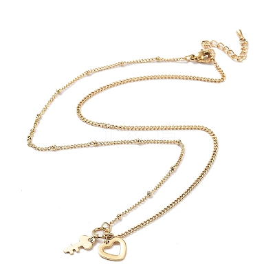 Ion Plating(IP) Heart and Key Pendant Necklaces NJEW-Q335-05A-G-1