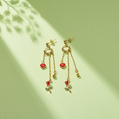 Enamel Heart & Rose Dangle Stud Earrings EJEW-JE05041-02-1