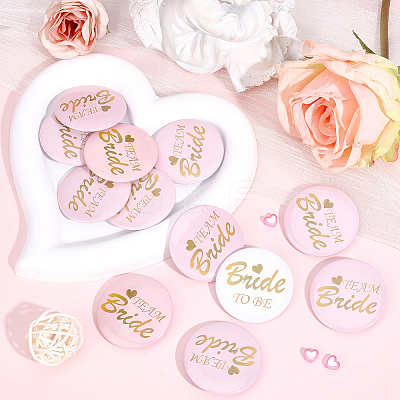 12Pcs Tinplate & Plastic Bride Badges for Wedding Party Bridal Shower Decoration AJEW-SC0032-08A-1