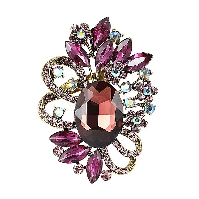 Flower with Oval Golden Alloy Rhinestone Brooches for Backpack Clothes PW-WG4AA4A-02-1