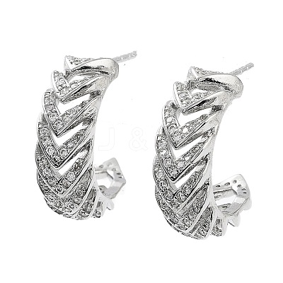 Letter C Rack Plating Brass Micro Pave Clear Cubic Zirconia Stud Earrings for Women KK-Z038-13P-1