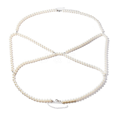 Plastic Imitation Pearl White Round Beaded Sexy Bikini Body Chains for Women WGCAB37-01-1