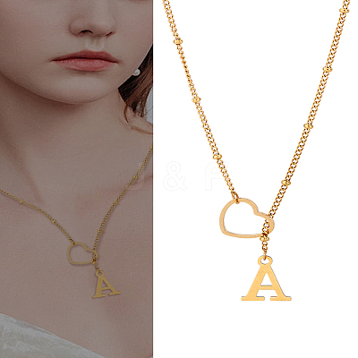 1Pc Letter & Heart Stainless Steel Lariat Necklaces for Women NJEW-LP0002-87G-A-1