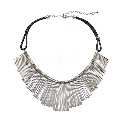 Alloy Long Tassel Bib Black Waxed Cord Necklaces FS-WGA960C-01-1