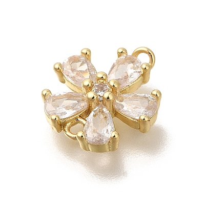 Brass Pave Glass Flower Connector Charms KK-M295-17G-02-1
