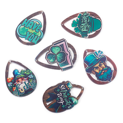 6Pcs 6 Styles Printed Acrylic Pendants OACR-TA0005-06-1