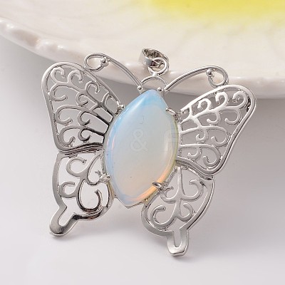 Butterfly Platinum Tone Brass Opalite Pendants G-M288-03-1
