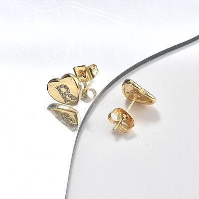 Rack Plating Brass Micro Pave Clear Cubic Zirconia Stud Earrings EJEW-K299-01G-1
