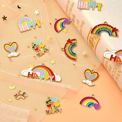14Pcs 7 Styles Zinc Alloy Enamel Pendants ENAM-CJ0002-70-1