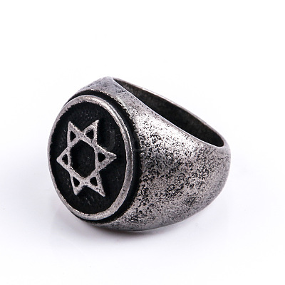 Star of David Pattern 304 Stainless Steel Finger Rings for Men FS-WGD55C6-31-1