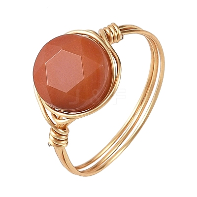 Natural Agate(Dyed & Heated) Copper Wire Finger Rings RJEW-JR01075-1