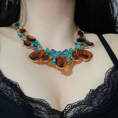 Alloy & Glass Teardrop Beaded Bib Necklaces for Women FS-WGD1103-01-1