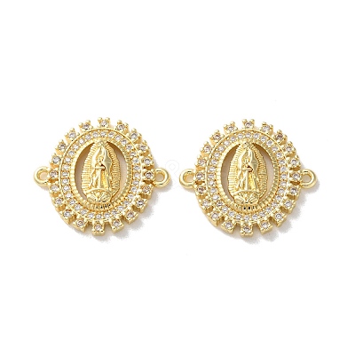 Rack Plating Brass Cubic Zirconia Virgin Mary Oval Connector Charms KK-C084-35C-G-1