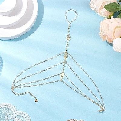 Leaf 304 Stainless Steel Multi Layered Link ChainToe Ring Anklets for Women AJEW-AN00666-1