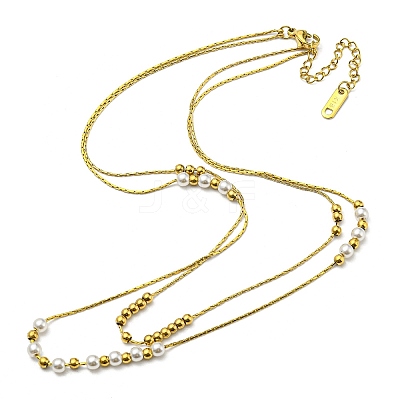 304 Stainless Steel Boston Link Chains Double Layer Necklaces LS-BJEW-K257-04G-1