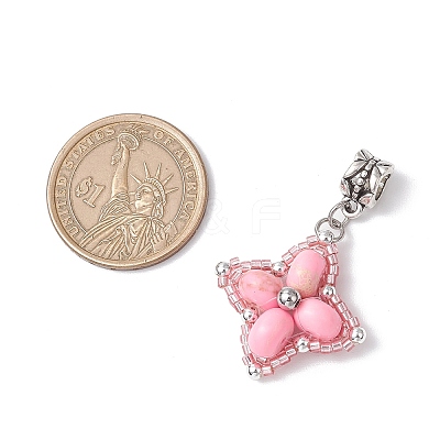 Dyed Synthetic Imperial Jasper & Glass Seed Beaded Star European Dangle Charms PALLOY-MZ00693-04-1