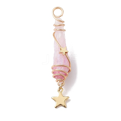 3Pcs 3 Styles Electroplated Natural Quartz Crystal Copper Wire Wrapped Pendants PALLOY-JF02586-04-1