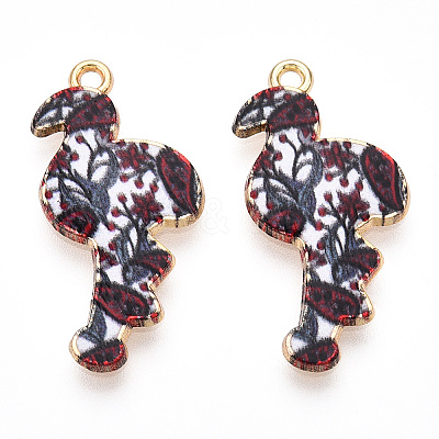 Printed Light Gold Tone Alloy Pendants ENAM-N056-210A-1