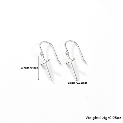 Anti-Tarnish Rhodium Plated 925 Sterling Silver Cross Dangle Earrings PT9843-2-1