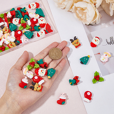 48Pcs 8 Styles Christmas Theme Opaque Resin Cabochons CRES-CA0001-23-1