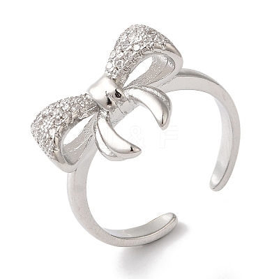 Bowknot Brass Micro Pave Clear Cubic Zirconia Open Cuff Rings for Women LS-RJEW-C098-05P-1