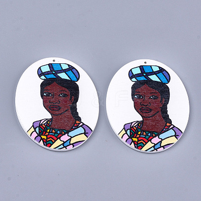 Printed Wooden Big Pendants X-WOOD-S050-09K-1