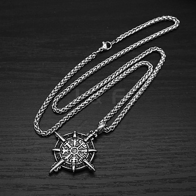 Vintage 304 Stainless Steel Viking Compass Pendant Necklaces for Men WG1D9FE-01-1