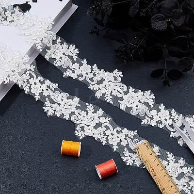2Yards Polyester Flower Embroidery Lace Trim with Glass Beads OCOR-DC0001-27A-1