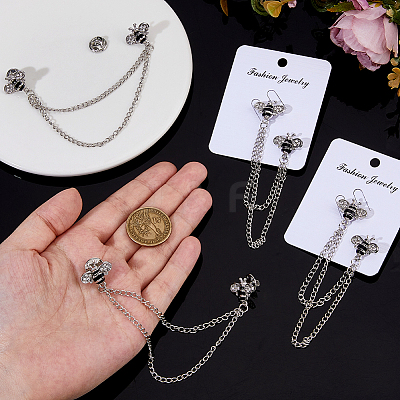 4Pcs Bee Zinc Alloy Rhinestone Fringed Brooches JEWB-FH0002-33P-1