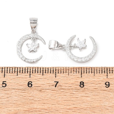 925 925 Sterling Silver Pave Clear Cubic Zirconia Crescent Moon with Star Charms STER-G050-02P-1