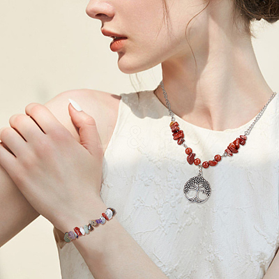 7 Styles Natural Amethyst & Gold Rutilated Quartz & Tiger Eye & Red Jasper & Lapis Lazuli & Green Aventurine & Quartz Crystal Chip Beads Sets G-PA0001-96-1