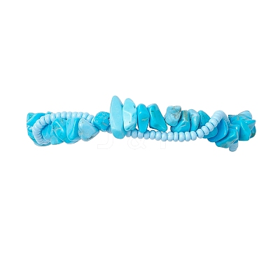 Handmade Glass Seed & SyntheticTurquoise Chip Beads Braided Bead Bracelets BJEW-MZ00250-02-1