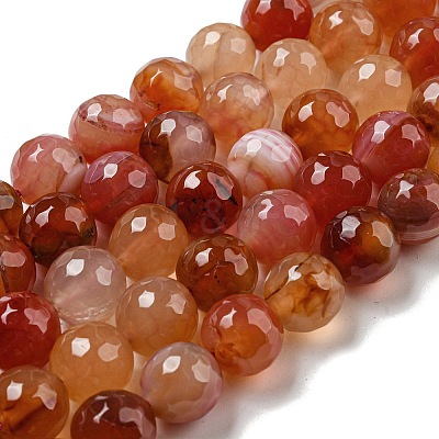 Faceted Natural Banded Agate Beads Strands G-F447-12mm-O04-1