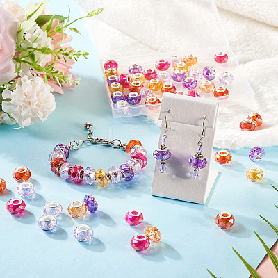 50Pcs 5 Colors Baking Paint Transparent Glass European Beads GPDL-SW0001-01-1