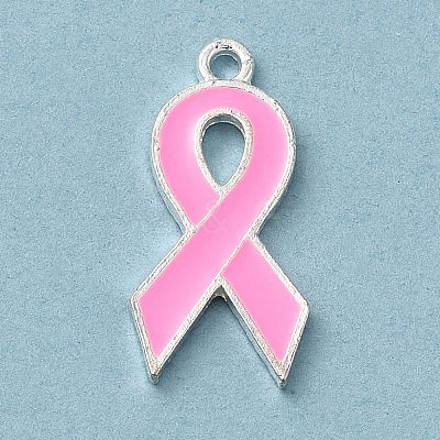 Breast Cancer Pink Awareness Ribbon Theme Alloy Enamel Pendants ENAM-A147-01L-1