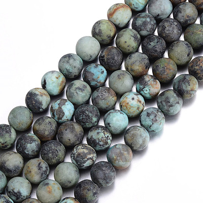 Frosted Natural African Turquoise(Jasper) Round Beads Strands G-D746-10mm-1