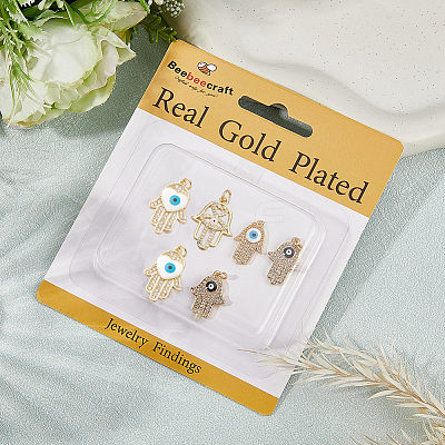 8Pcs 4 Styles Brass Micro Pave Cubic Zirconia Pendants KK-BBC0019-79-1