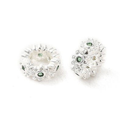 Silver Brass with Cubic Zirconia European Beads KK-B088-01A-01S-1