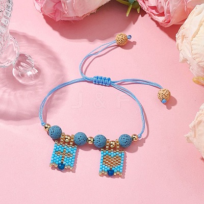 Natural Lava Rock & Dyed Natural Agate & Glass Seed Beaded Braided Bracelets BJEW-MZ00063-05-1