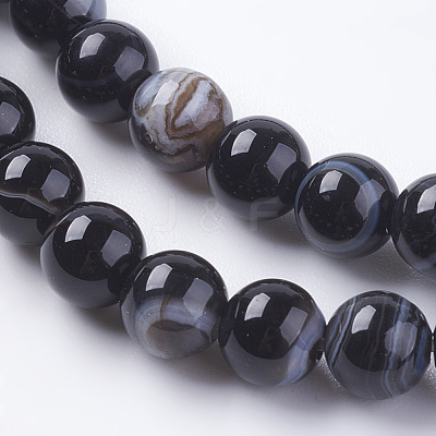Round Dyed & Heated Natural Black Agate Beads Strands G-G582-6mm-07-1