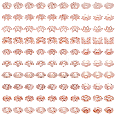 100Pcs 10 Styles Brass Bead Caps KK-PH0012-35RG-1
