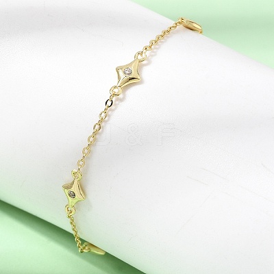 Brass Micro Pave Clear Cubic Zirconia Star Link Chain Bracelets KK-CBA3629-01G-1