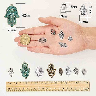 Tibetan Style Alloy Hamsa Hand/Hand of Miriam Pendants TIBEP-SC0001-08-1