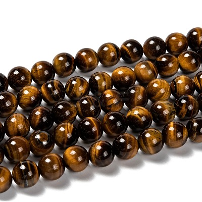 Natural Tiger Eye Round Bead Strands X-G-P072-33-10mm-1
